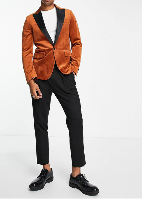 Copper Brown Velvet Tuxedo Blazer