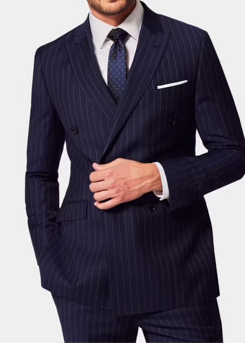 Slim Fit Double Breasted Navy Chalk Stripe Suit