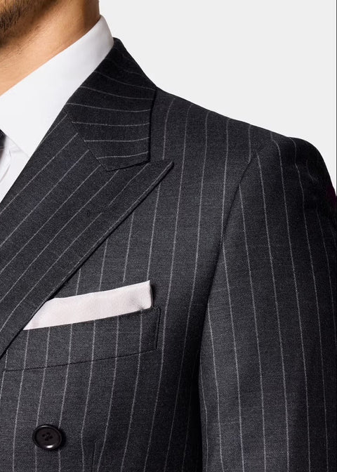 Slim Fit Grey Stripes Double Breasted Suit