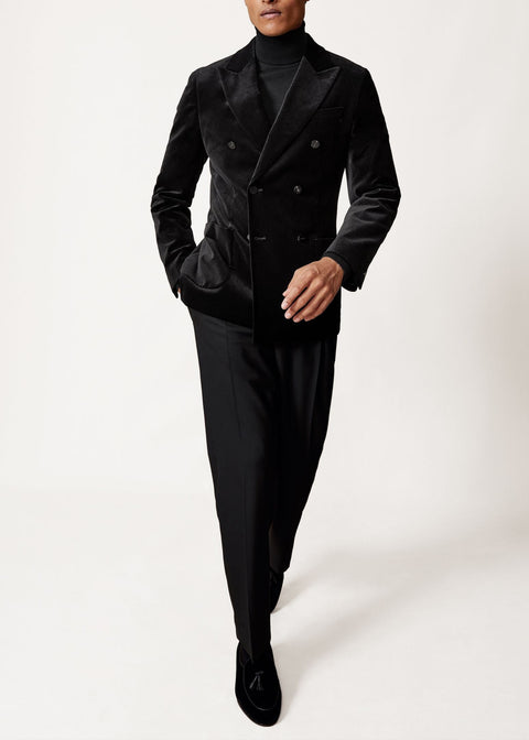 Double Breasted Velvet Blazer Tailored Fit in Black