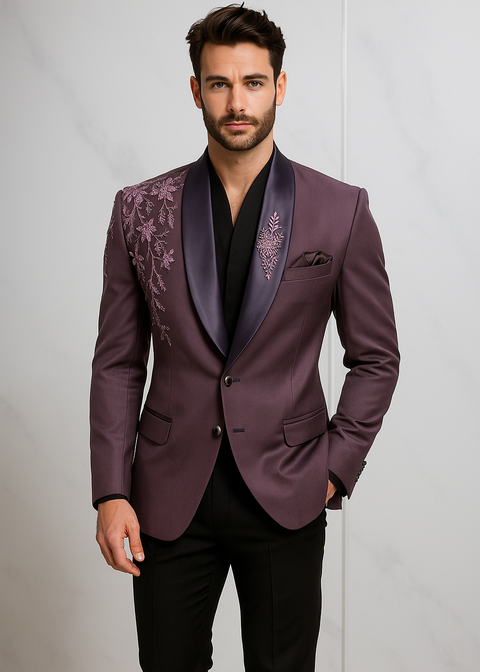 Wedding Burgundy Embroidered Tuxedo