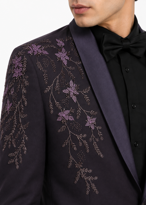 Wedding Burgundy Embroidered Tuxedo