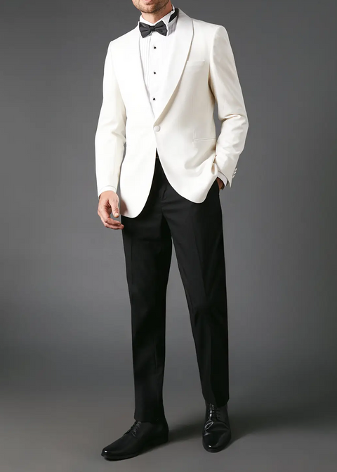 White Slim Fit Shawl Collar Tuxedo Jacket