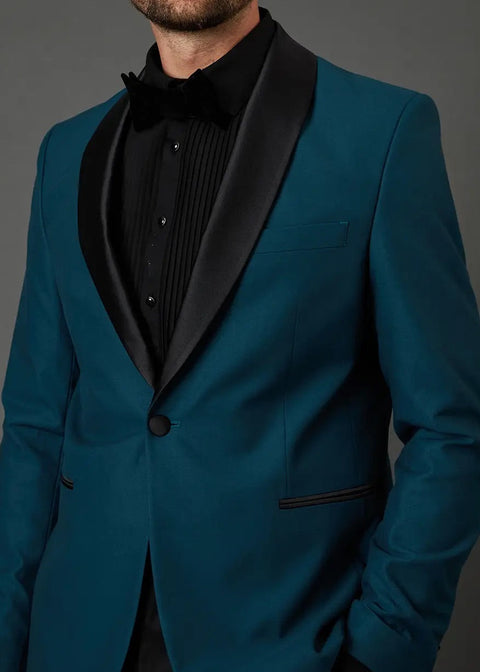 Teal Blue Shawl Collar Tuxedo