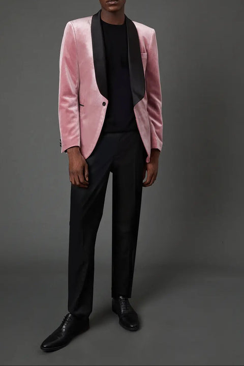 Slim Pink Velvet Shawl Collar Tuxedo
