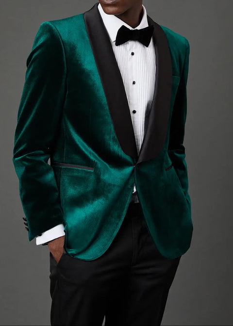 Green Velvet Shawl Lapel Tuxedo