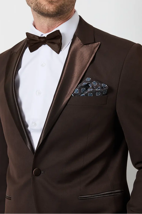 Brown Peak Collar Slim Fit Tuxedo Jacket