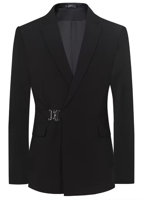Black Buckle Slim Double Breasted Blazer