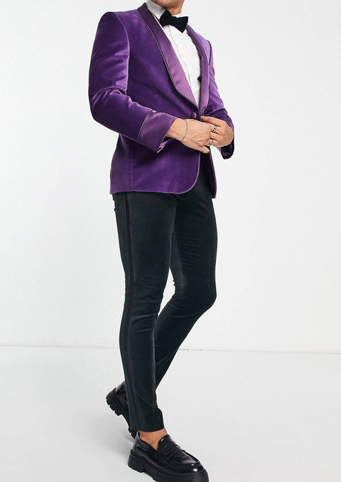 Velvet Shawl Collar Tuxedo Blazer in Violet Tumuh