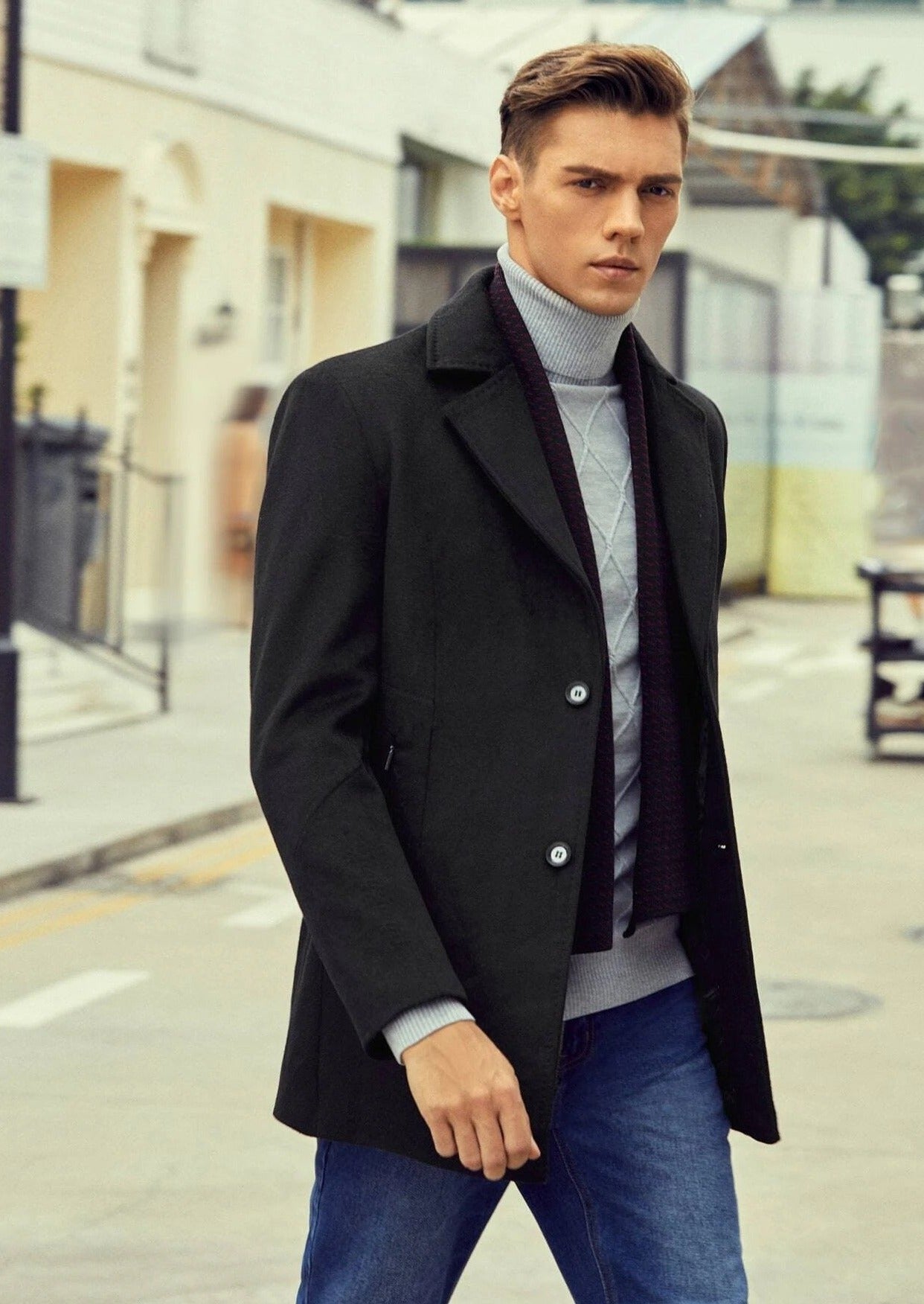 Men Lapel Neck Single Breasted Overcoat