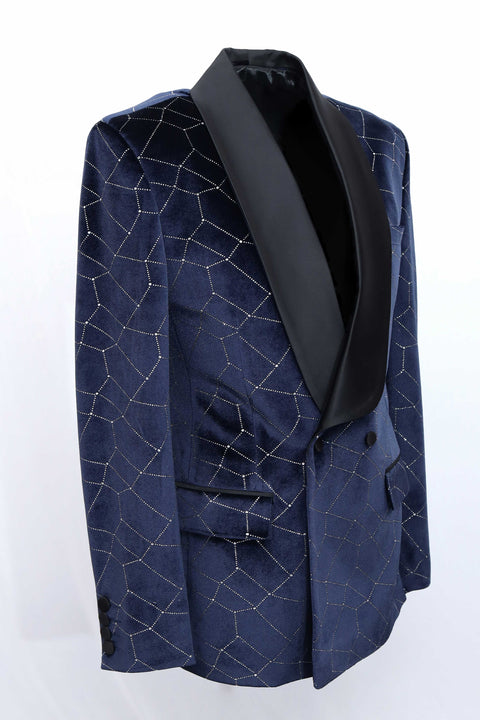 Limited Edition Blue & Silver Double Breasted Velvet Tuxedo Blazer