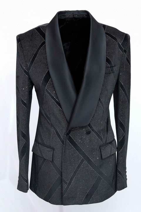 Black & Silver Limited Edition Party Wear Velvet Double Breasted Tuxedo Blazer