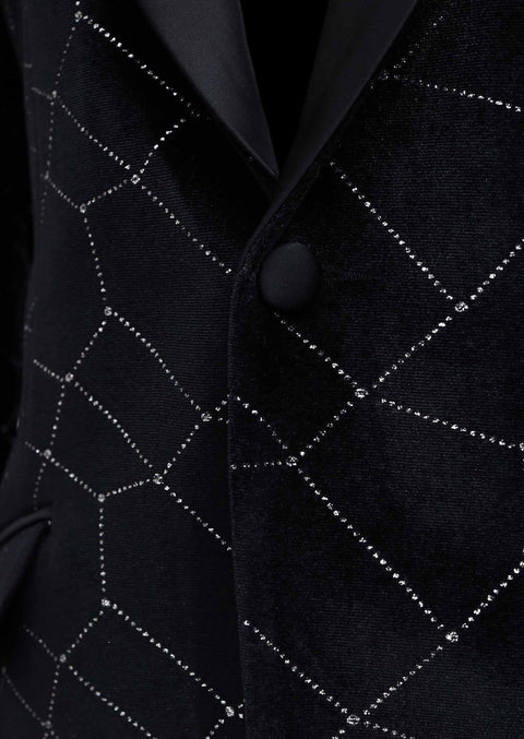 Limited Edition Black Silver Velvet Tuxedo Blazer Tumuh