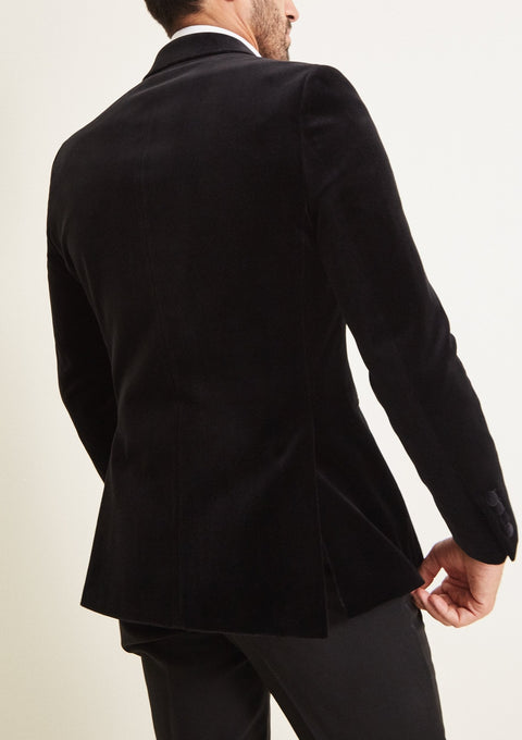 Tailored Fit Black Velvet Blazer