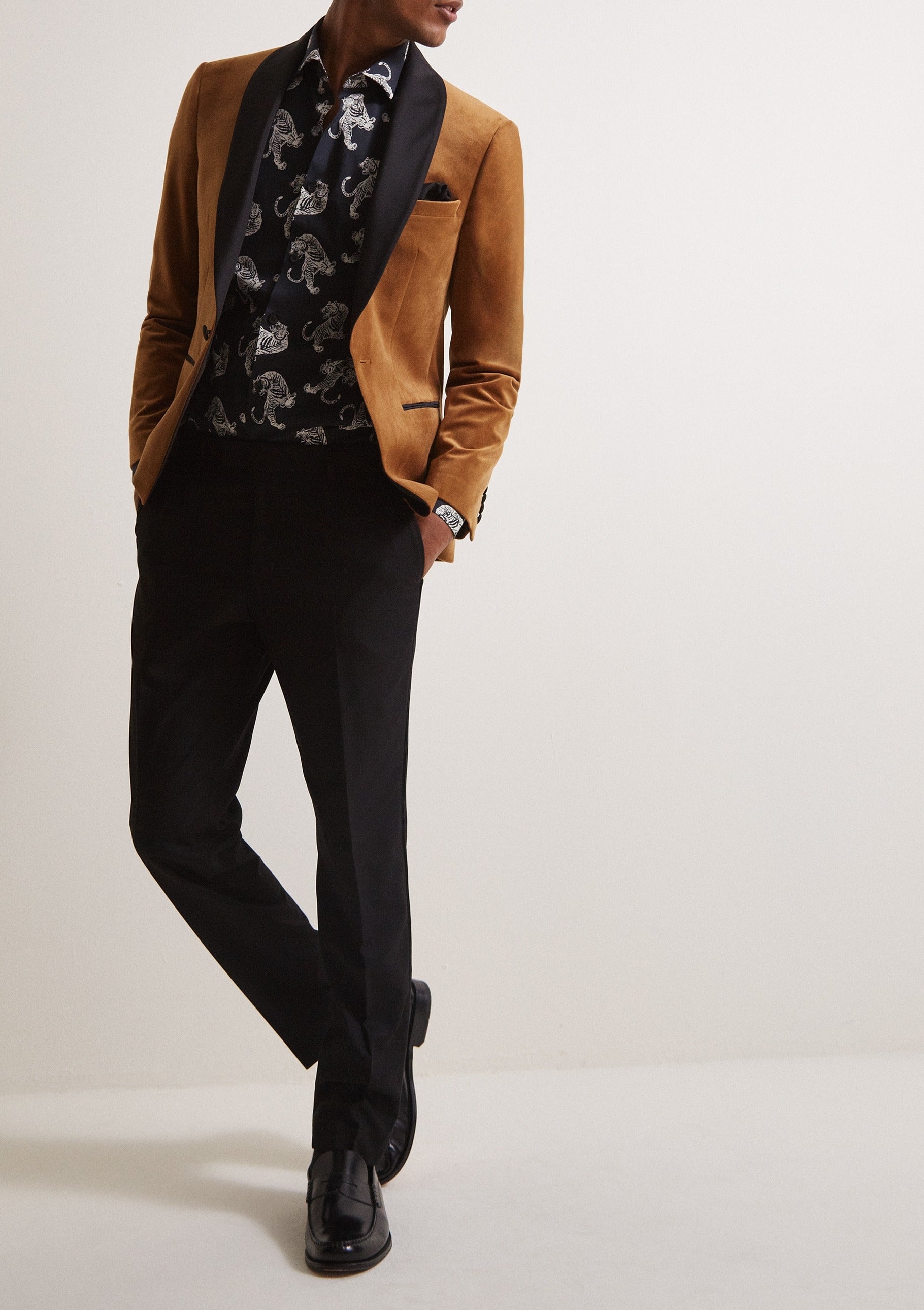 Slim Fit Camel Velvet Tuxedo Blazer