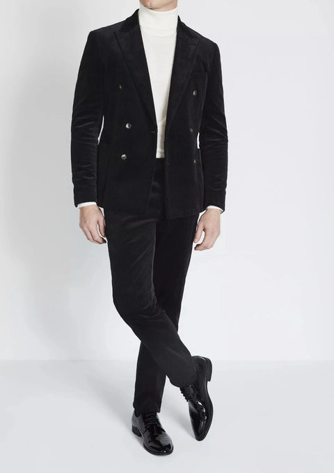 Black Double Breasted Corduroy Suit