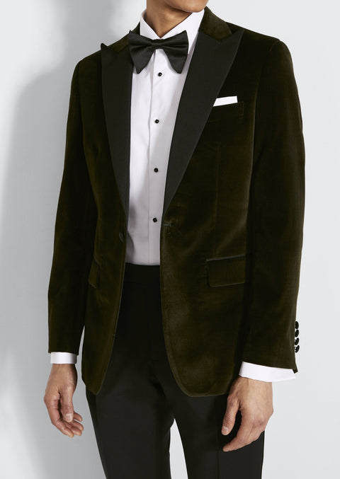 Olive Green Velvet Tuxedo Blazer Suit For Wedding