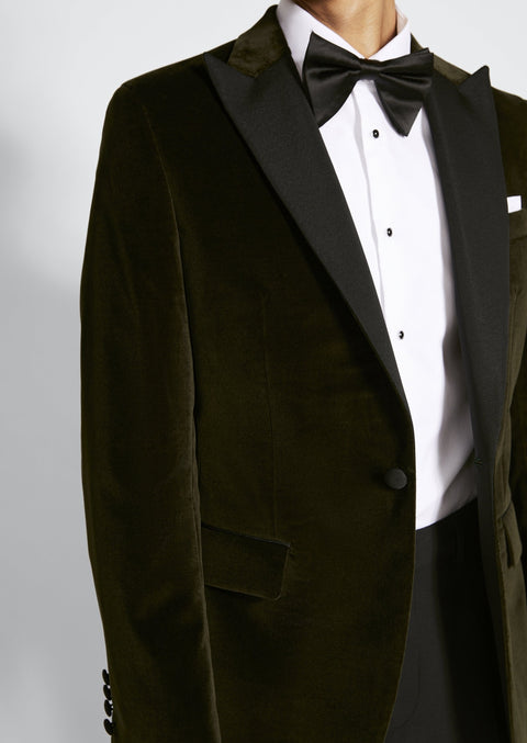 Olive Green Velvet Tuxedo Blazer Suit For Wedding