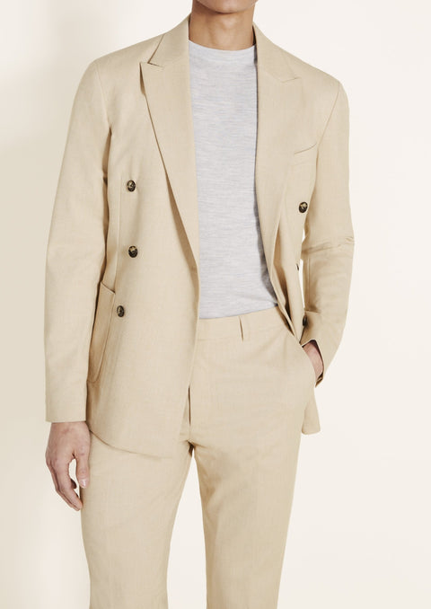 Slim Fit Beige Double Breasted Blazer Suit
