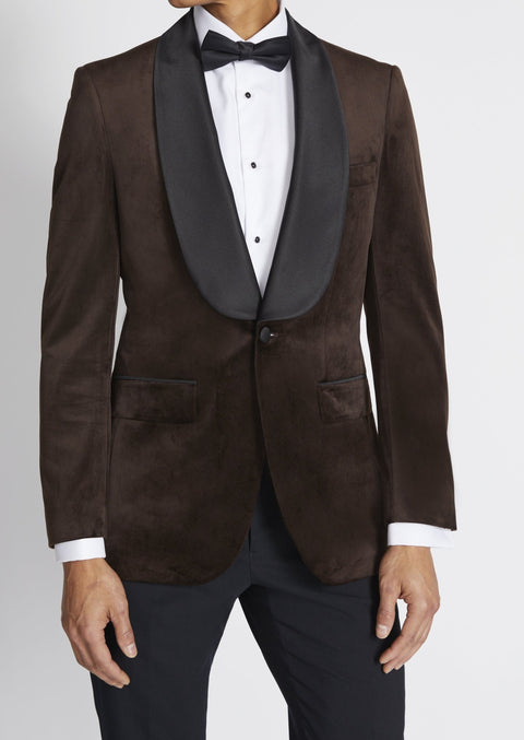 Slim Fit Brown Velvet Shawl Collar Tuxedo Blazer Suit