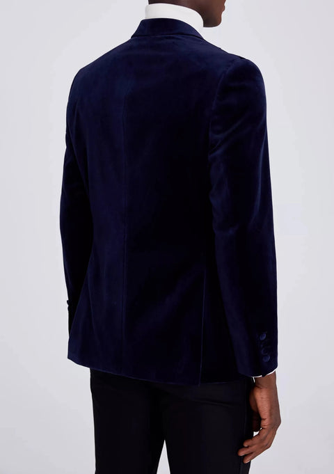 Tailored Fit Navy Blue Velvet Jacket