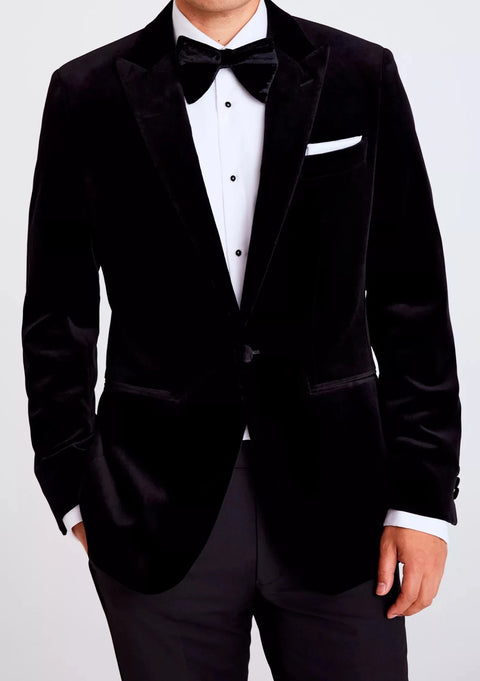 Tailored Fit Black Velvet Tuxedo Jacket