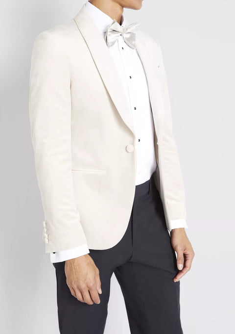 Slim Fit White Velvet Tuxedo Jacket