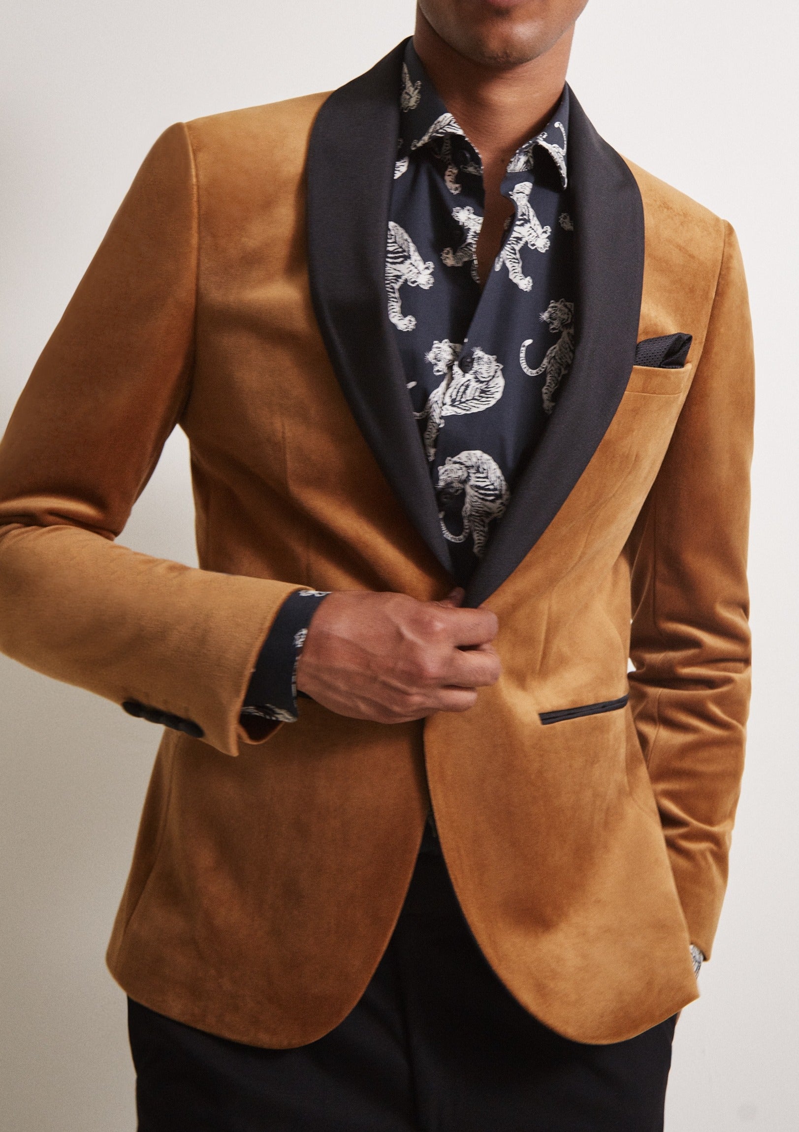 Slim Fit Camel Velvet Tuxedo Blazer