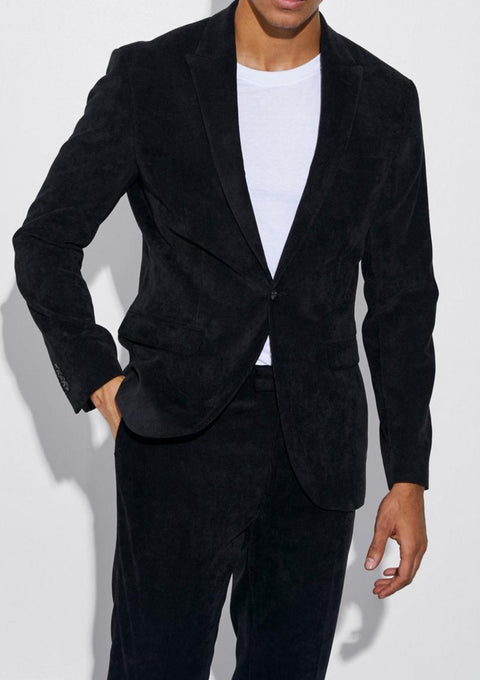 Black Single Breasted Corduroy Suit Jacket