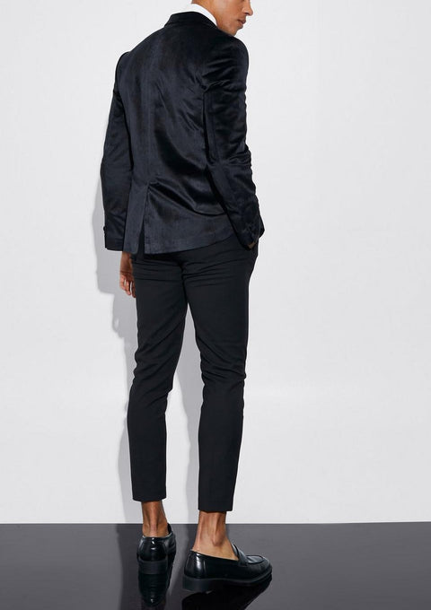 Black Velour Tuxedo Blazer Trouser With Satin Lapel