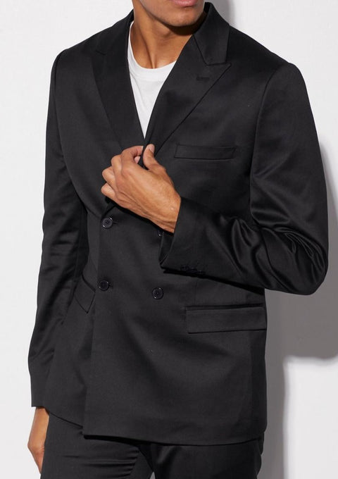 Black Double Breasted Satin Blazer Suit
