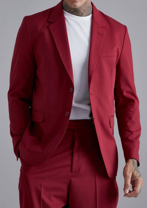 Burgundy Single Breasted Suit Jacket