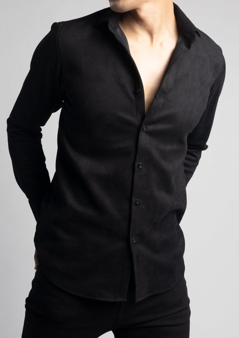 Tailored Muscle Fit Black Suede Velvet Shirt