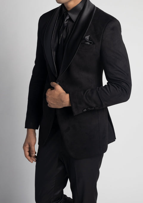 Black Velvet Shawl Collar Tuxedo Suit