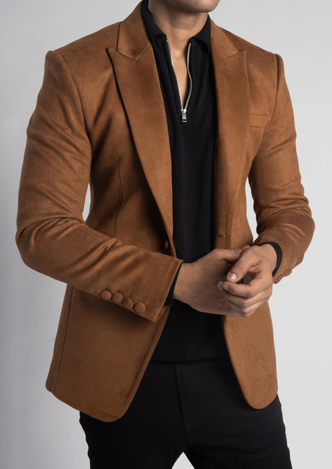 Slim Fit Brown Velvet Semi Formal Blazer – Tumuh