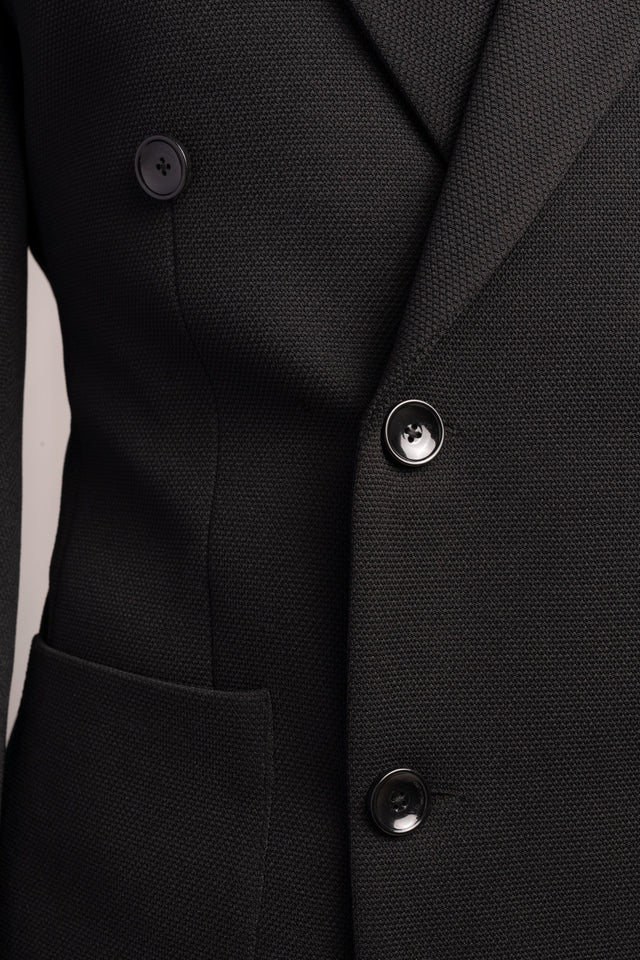 Black Pique Slim Fit Double Breasted Blazer – Tumuh
