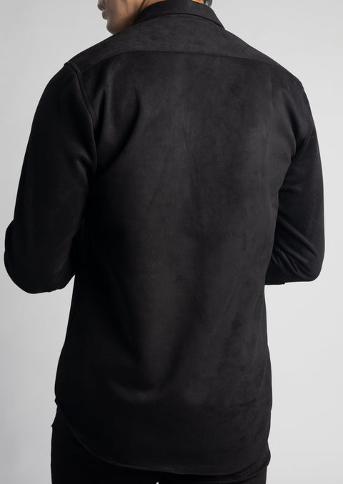 Tailored Muscle Fit Black Suede Velvet Shirt