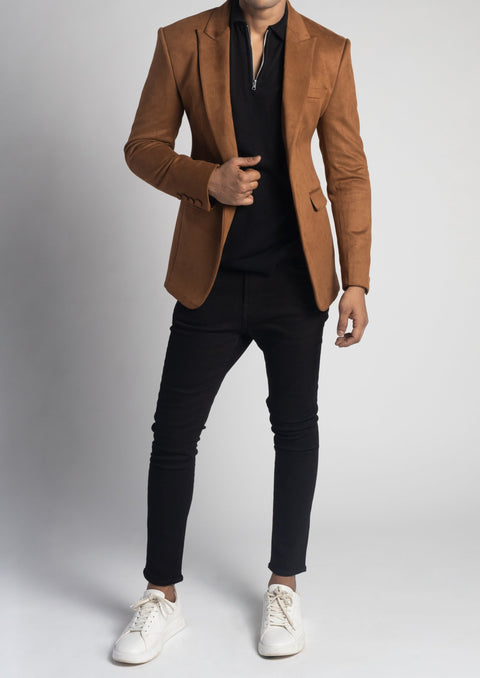Slim Fit Brown Velvet Semi Formal Blazer – Tumuh
