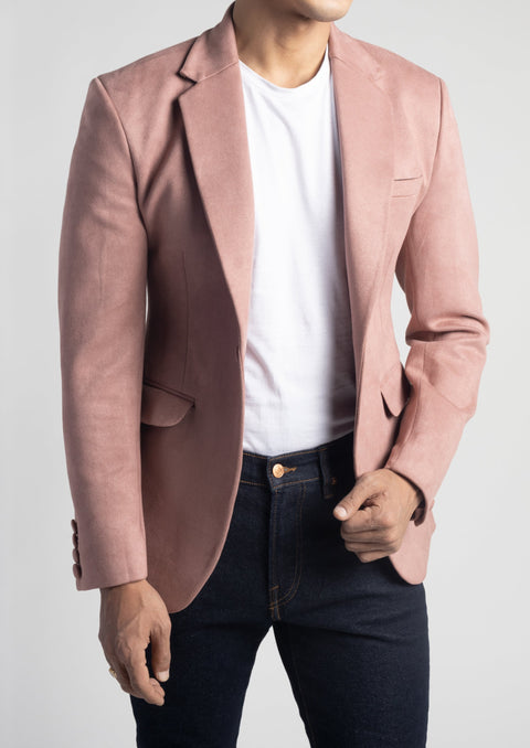 Slim Fit Dusty Pink Suede Velvet Blazer – Tumuh