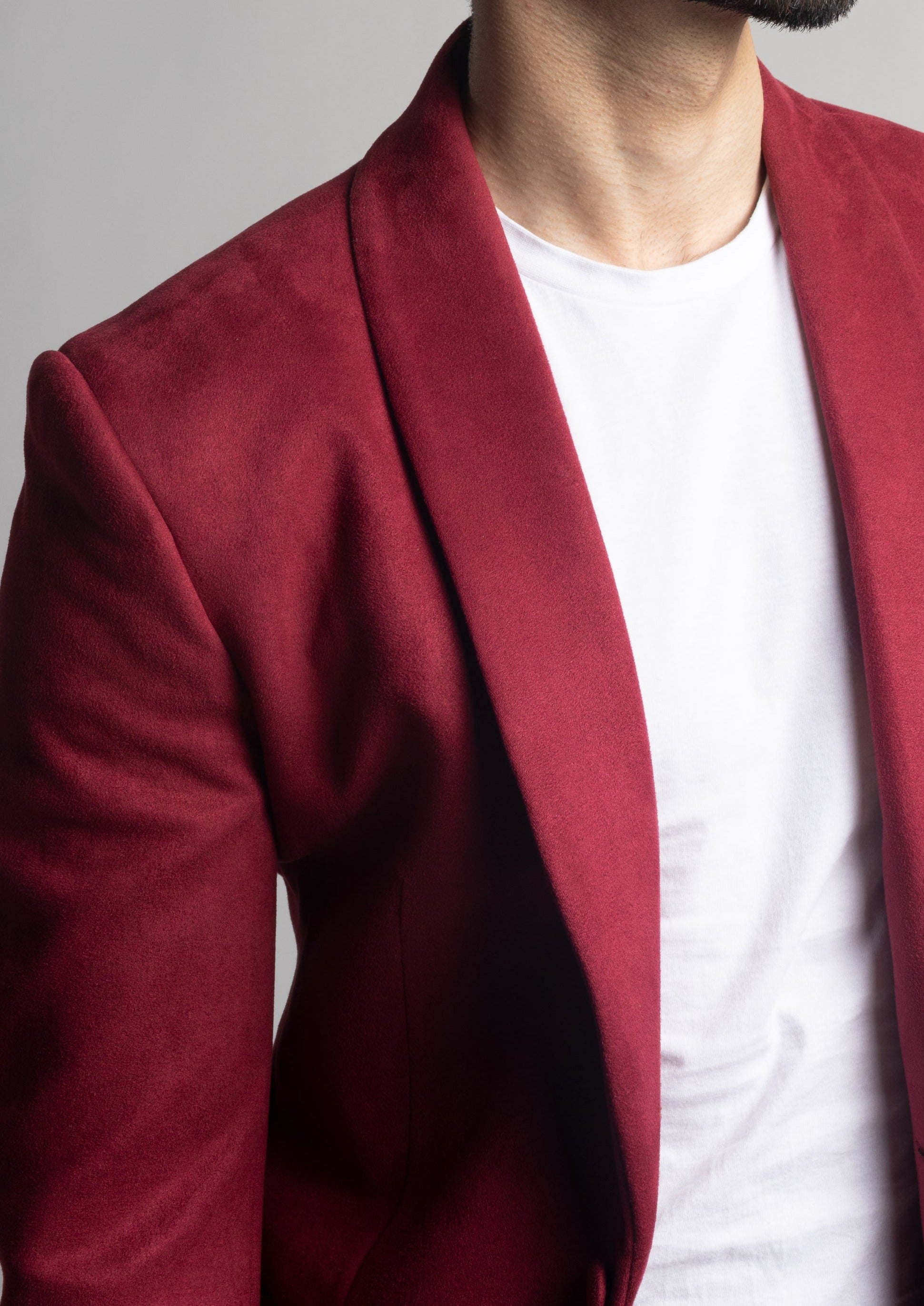 Slim Fit Burgundy Suede Velvet Blazer Tumuh