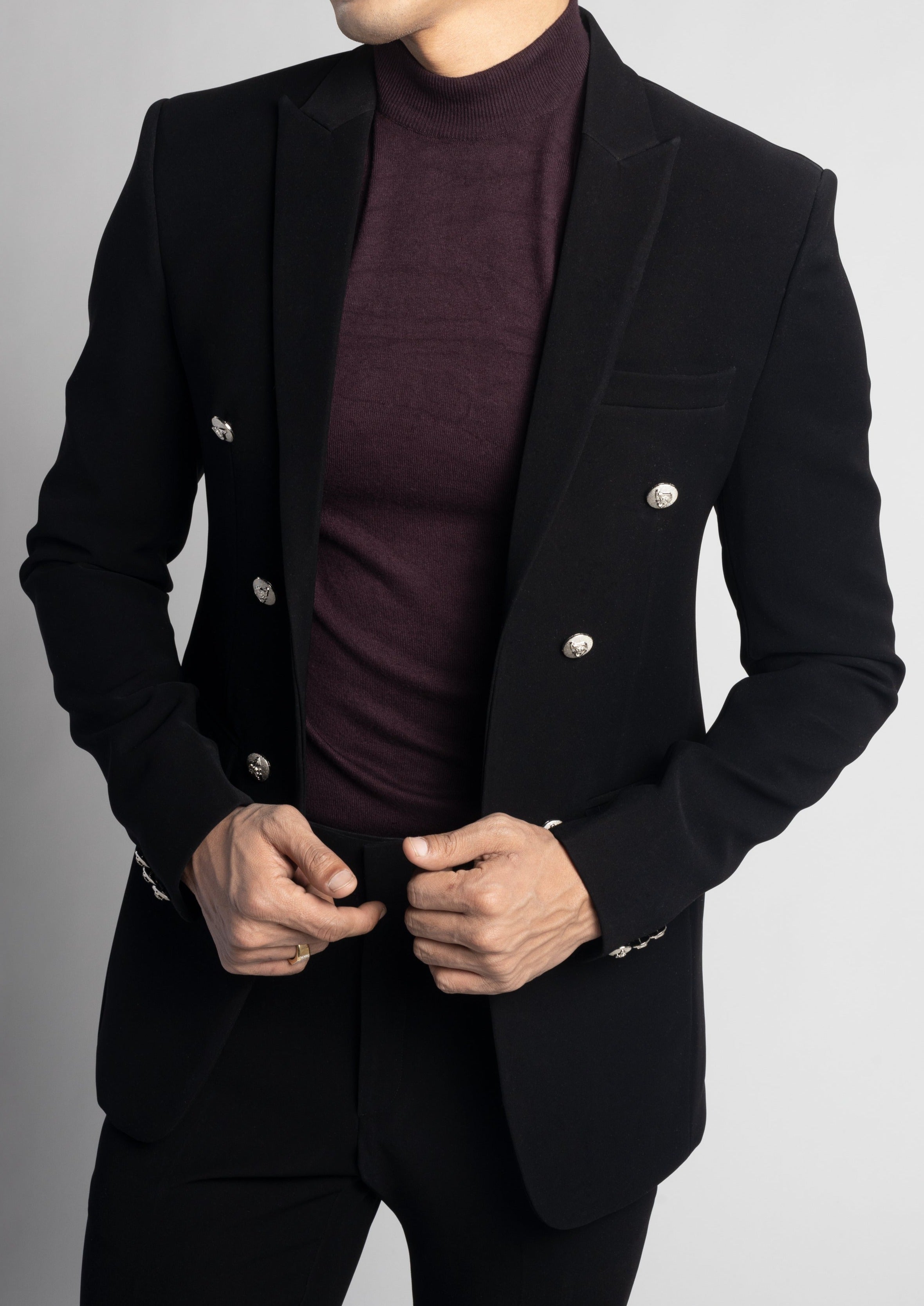 Mens double breasted on sale blazer slim fit