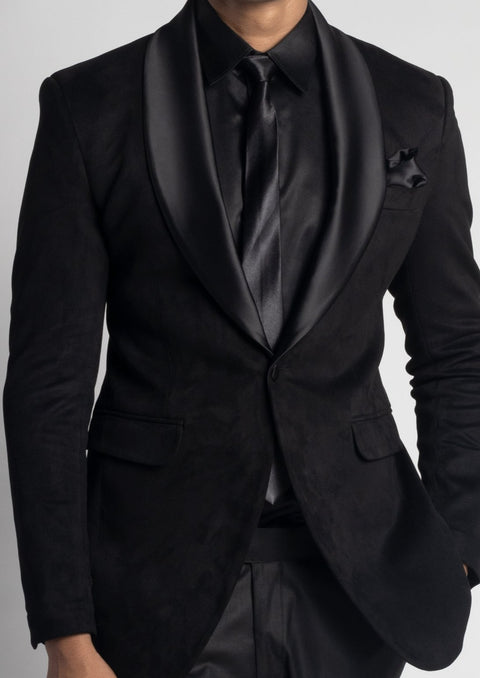 Black Velvet Shawl Collar Tuxedo Suit
