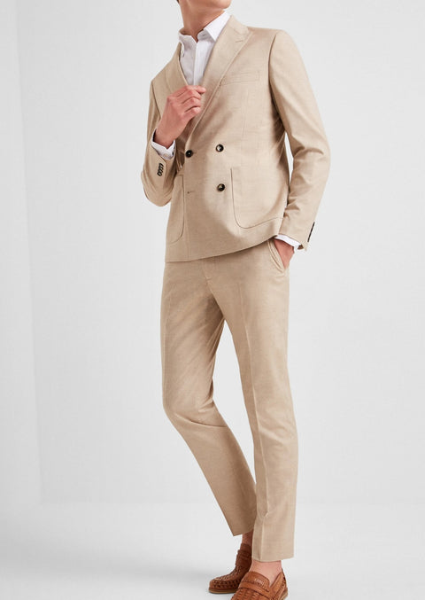 Slim Fit Double Breasted Cream Suit