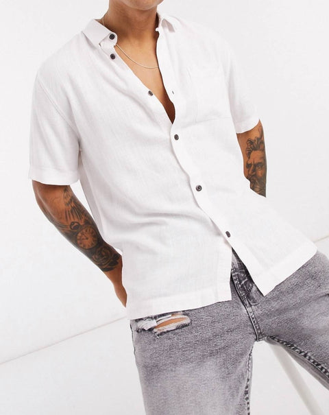 White short sleeve linen shirt