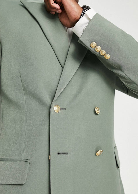 Pastel Green Double Breasted Blazer With Gold Buttons