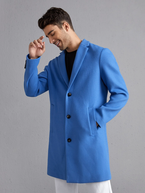 Notch Lapel Blue Overcoat