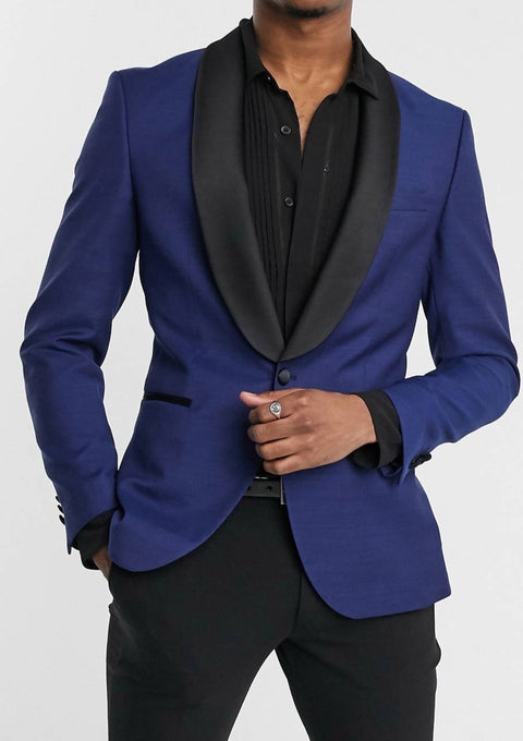 Shawl Collar Tuxedo Blue Blazer