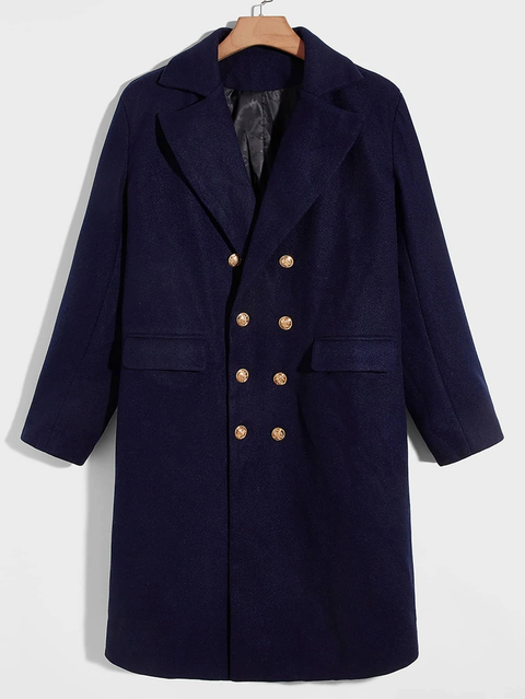 Navy Double Breasted Overcoat with Gold Buttons