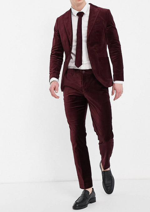 Burgundy Velvet Blazer Suit