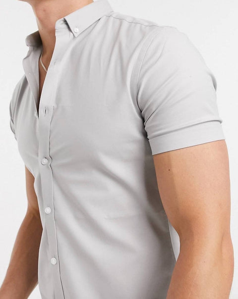Short sleeve muscle fit shirt in grey